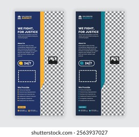 Law firm service DL flyer, law agency advertising rack card, and law consulting leaflet, handbill design templates with two color variations