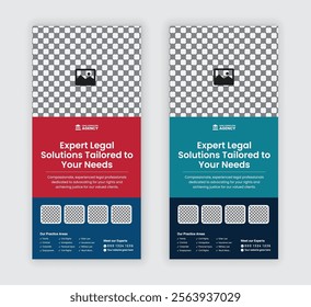 Law firm service DL flyer, law agency advertising rack card, and law consulting leaflet, handbill design templates with two color variations