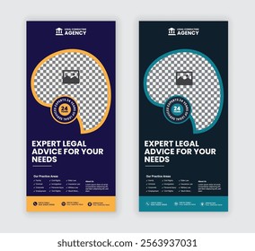 Law firm service DL flyer, law agency advertising rack card, and law consulting leaflet, handbill design templates with two color variations