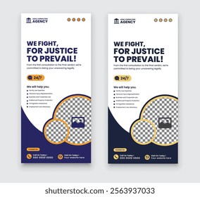 Law firm service DL flyer, law agency advertising rack card, and law consulting leaflet, handbill design templates with two color variations