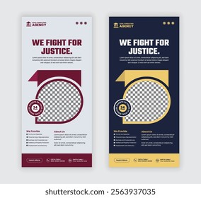 Law firm service DL flyer, law agency advertising rack card, and law consulting leaflet, handbill design templates with two color variations