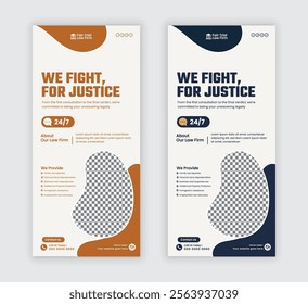 Law firm service DL flyer, law agency advertising rack card, and law consulting leaflet, handbill design templates with two color variations