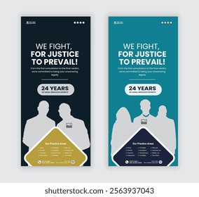 Law firm service DL flyer, law agency advertising rack card, and law consulting leaflet, handbill design templates with two color variations