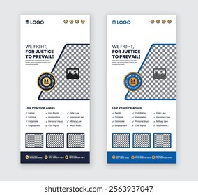 Law firm service DL flyer, law agency advertising rack card, and law consulting leaflet, handbill design templates with two color variations