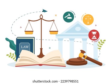 Law Firm Services with Justice, Legal Advice, Judgement and Lawyer Consultant in Flat Cartoon Poster Hand Drawn Templates Illustration