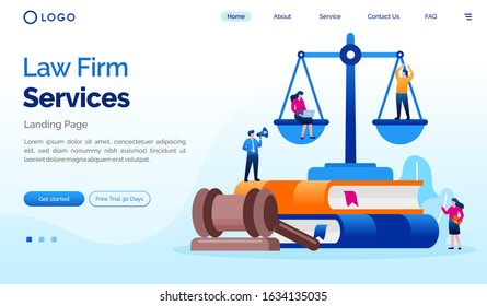 Law firm services landing page website illustration flat vector template 