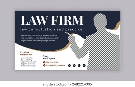 Law firm services social media post design or law consulting web banner template, and Instagram post or square flyer template