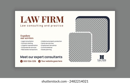Law firm services social media post design or law consulting web banner template, and Instagram post or square flyer template