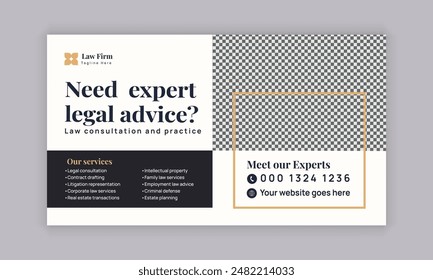 Law firm services social media post design or law consulting web banner template, and Instagram post or square flyer template
