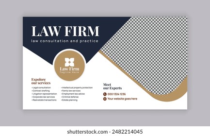 Law firm services social media post design or law consulting web banner template, and Instagram post or square flyer template