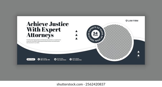 Law firm services social media banner design or law consulting Facebook cover design template and Flat Law firm advertising web banner layout, law agency online banner template