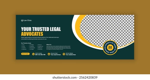 Law firm services social media banner design or law consulting Facebook cover design template and Flat Law firm advertising web banner layout, law agency online banner template