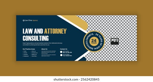 Law firm services social media banner design or law consulting Facebook cover design template and Flat Law firm advertising web banner layout, law agency online banner template