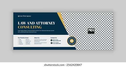 Law firm services social media banner design or law consulting Facebook cover design template and Flat Law firm advertising web banner layout, law agency online banner template