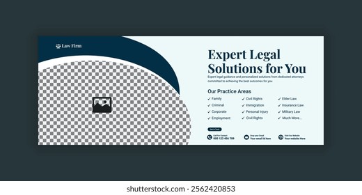 Law firm services social media banner design or law consulting Facebook cover design template and Flat Law firm advertising web banner layout, law agency online banner template