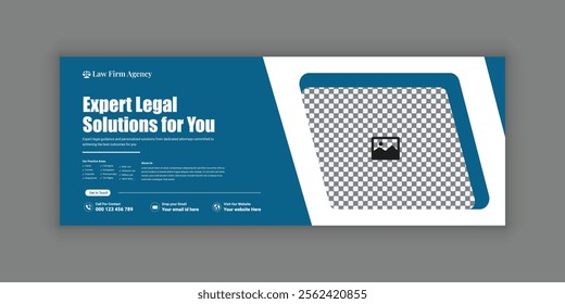 Law firm services social media banner design or law consulting Facebook cover design template and Flat Law firm advertising web banner layout, law agency online banner template