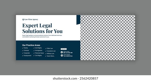 Law firm services social media banner design or law consulting Facebook cover design template and Flat Law firm advertising web banner layout, law agency online banner template