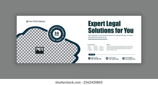 Law firm services social media banner design or law consulting Facebook cover design template and Flat Law firm advertising web banner layout, law agency online banner template