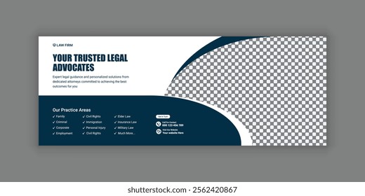 Law firm services social media banner design or law consulting Facebook cover design template and Flat Law firm advertising web banner layout, law agency online banner template