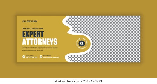 Law firm services social media banner design or law consulting Facebook cover design template and Flat Law firm advertising web banner layout, law agency online banner template