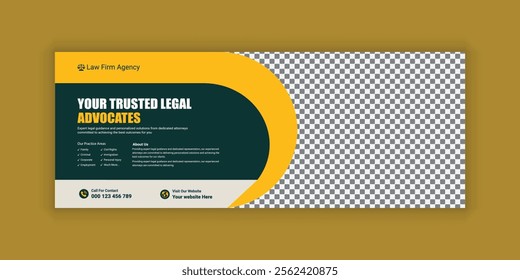 Law firm services social media banner design or law consulting Facebook cover design template and Flat Law firm advertising web banner layout, law agency online banner template