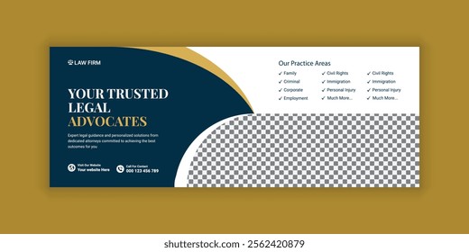 Law firm services social media banner design or law consulting Facebook cover design template and Flat Law firm advertising web banner layout, law agency online banner template