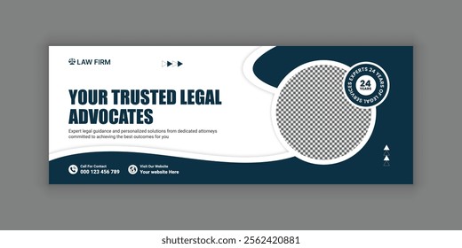 Law firm services social media banner design or law consulting Facebook cover design template and Flat Law firm advertising web banner layout, law agency online banner template