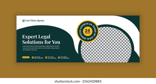 Law firm services social media banner design or law consulting Facebook cover design template and Flat Law firm advertising web banner layout, law agency online banner template