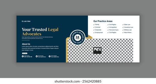 Law firm services social media banner design or law consulting Facebook cover design template and Flat Law firm advertising web banner layout, law agency online banner template