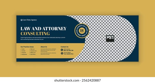 Law firm services social media banner design or law consulting Facebook cover design template and Flat Law firm advertising web banner layout, law agency online banner template