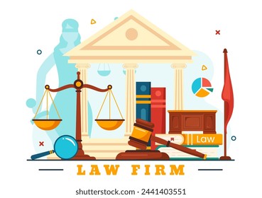 Law Firm Services Vector Illustration with Justice, Legal Advice, Judgement and Lawyer Consultant in Flat Cartoon Background Design