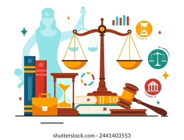 Law Firm Services Vector Illustration with Justice, Legal Advice, Judgement and Lawyer Consultant in Flat Cartoon Background Design