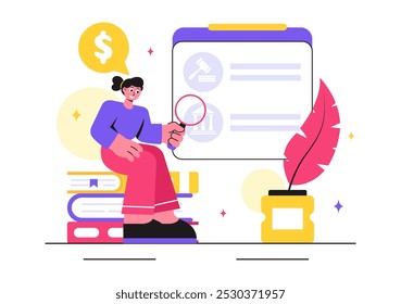 Law Firm Services Vector Illustration featuring of Justice, Legal Advice, Court Judgement, and Lawyer Consultation in a Flat Style Cartoon Background 