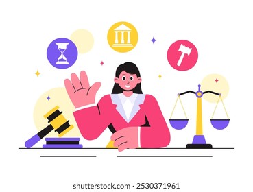 Law Firm Services Vector Illustration featuring of Justice, Legal Advice, Court Judgement, and Lawyer Consultation in a Flat Style Cartoon Background 