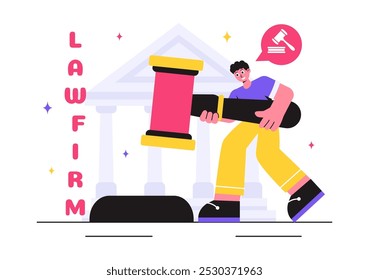 Law Firm Services Vector Illustration featuring of Justice, Legal Advice, Court Judgement, and Lawyer Consultation in a Flat Style Cartoon Background 