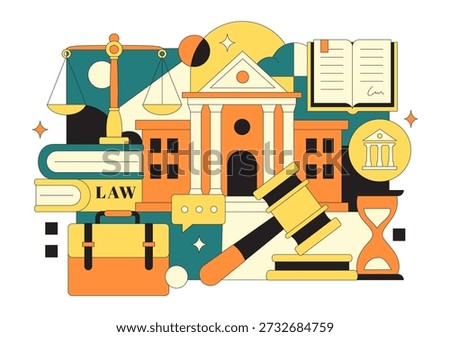 Law Firm Services Vector Illustration Featuring Justice, Legal Advice, Court Judgment, And Lawyer Consultation With Flat Cartoon Style Background