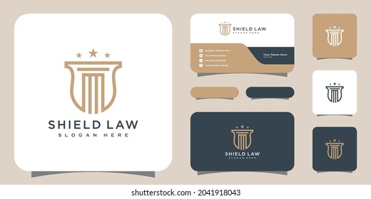 law firm and shield logo design vector and business card