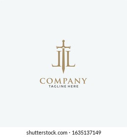 Law firm with sword and initial L logo icon vector design. Universal legal, lawyer, scales sword column idea creative premium symbol.