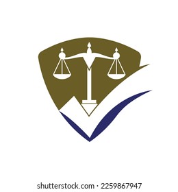 Rechtsanwaltskanzlei, Vektordesign. Rechtsskala mit Scheck Symbol Vektordesign.