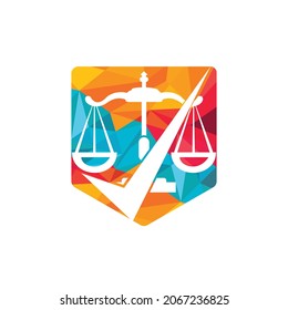 Law firm vector logo design. Law scale with check sign icon vector design.	