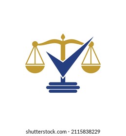 Law firm vector logo design. Law scale with check sign icon vector design.	