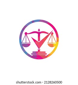Law firm vector logo design. Law scale with check sign icon vector design.