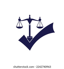Law firm vector logo design. Law scale with check sign icon vector design.	