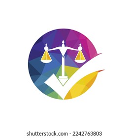 Law firm vector logo design. Law scale with check sign icon vector design.	