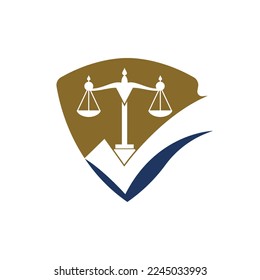 Law firm vector logo design. Law scale with check sign icon vector design.	