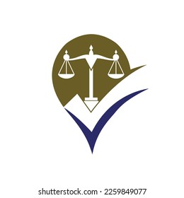 Law firm vector logo design. Law scale and check sign with pin point icon vector design.	