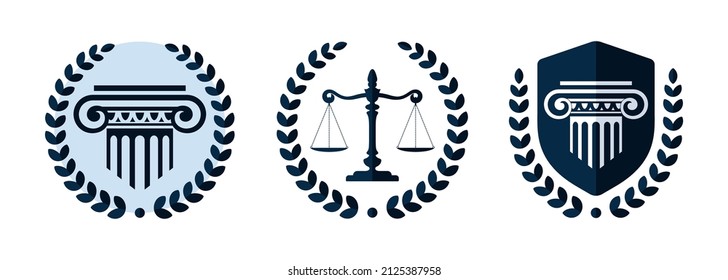 Law firm vector logo set. Law office logotypes with a pillars and scale of justice. Symbols of legal centers or law advocates.