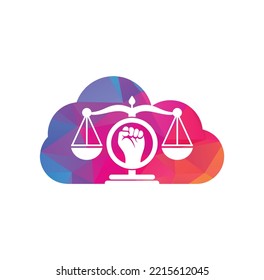 Law fist cloud shape logo design icon. Justice Scales in Hand logo template design. Revolution justice logo concept.