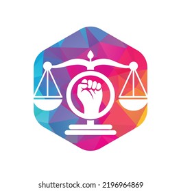 Law fist logo design icon. Justice Scales in Hand logo template design. Revolution justice logo concept.