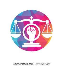 Law fist logo design icon. Justice Scales in Hand logo template design. Revolution justice logo concept.